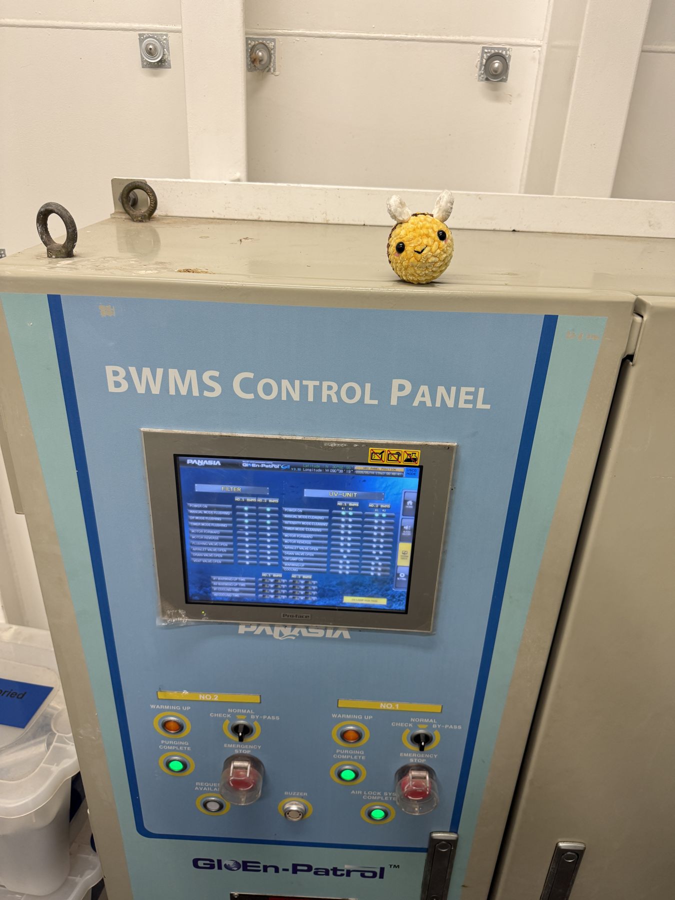 BWMS control panel showing live operating data