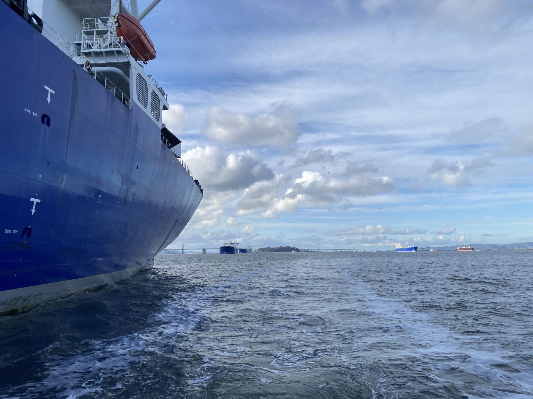 Alongside a vessel at anchorage awaiting ballast operations