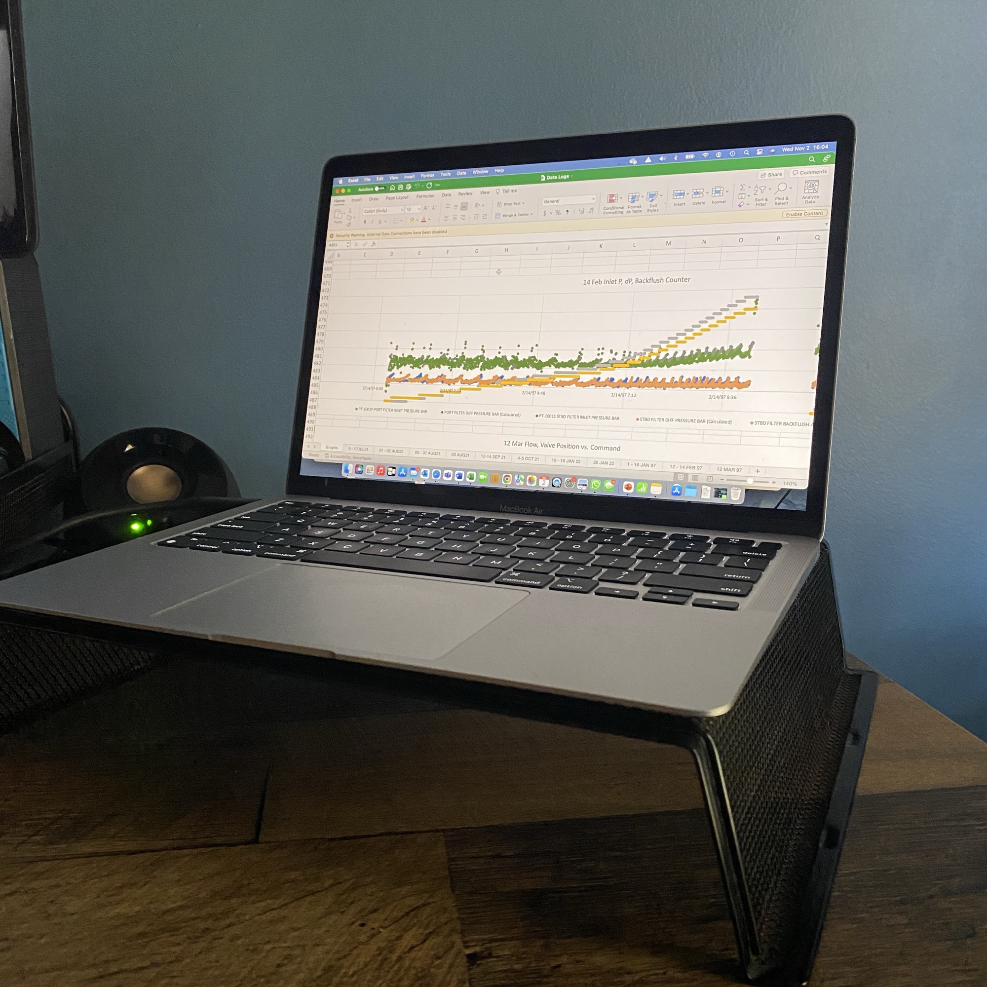BWMS data dashboard on a laptop showing operational log readings