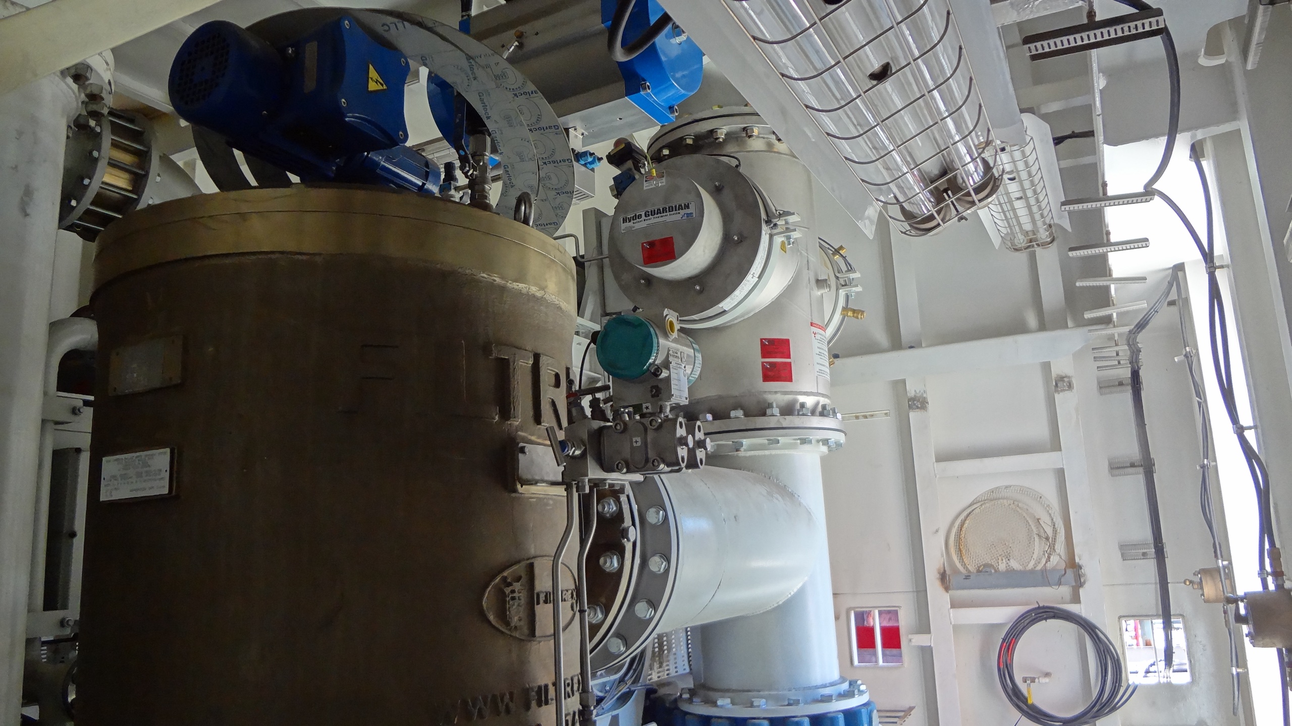 BWMS filter and treatment unit installed in a ship engine room