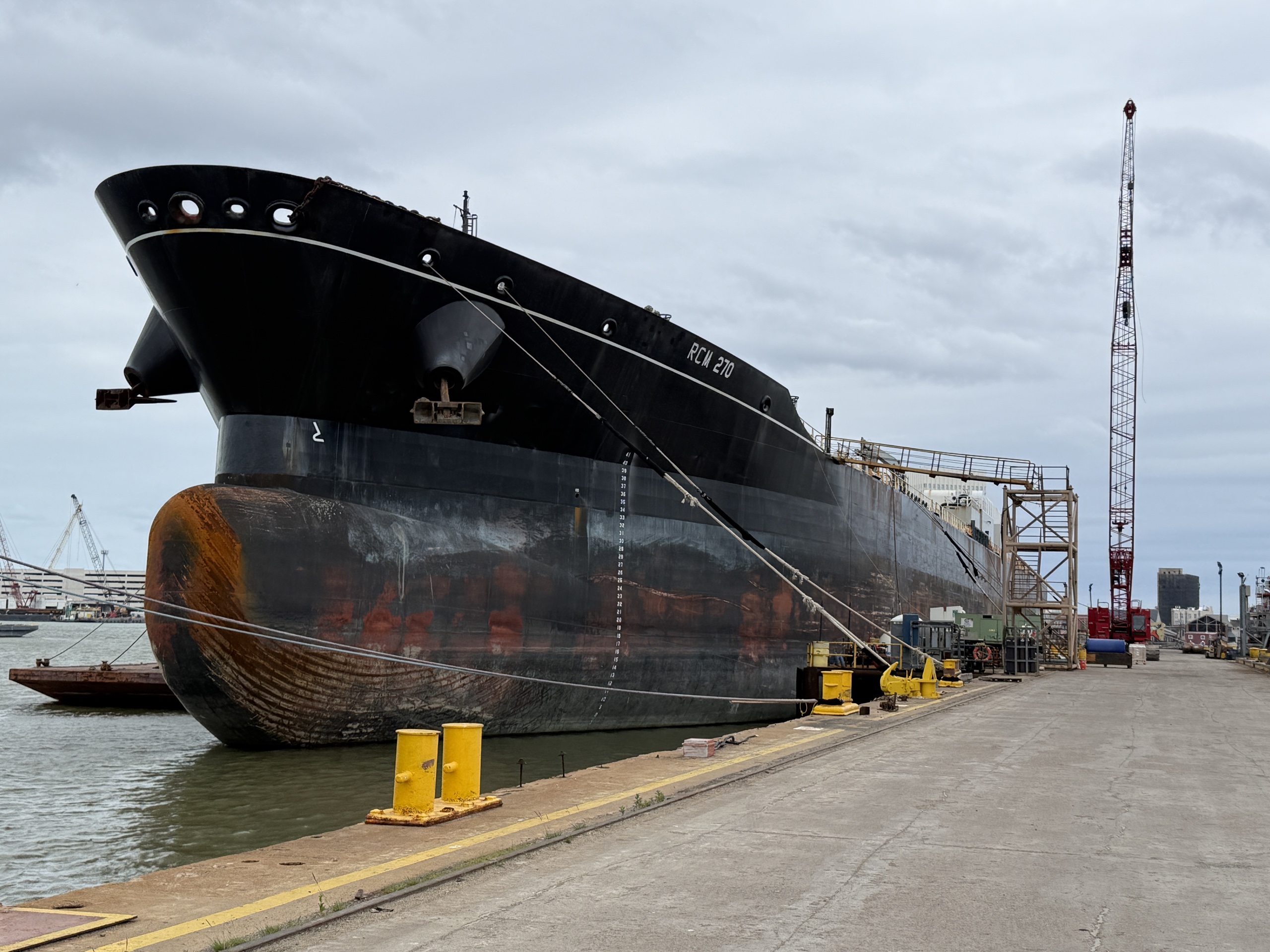Tanker alongside the shipyard quay for its yard period